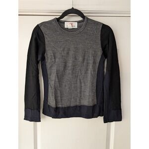 H&M Comme des Garcons Wool Colorblock Long Sleeve Top Grey Black Navy XS